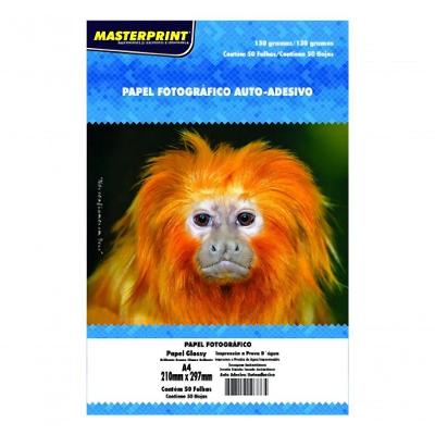 Papel Fotográfico Masterprint Foto Glossy Auto Adesivo 130G-M2 A4 50 Folhas Branco