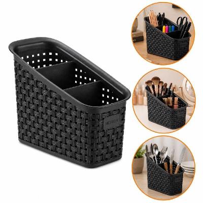 Organizador Multiuso Rattan 3 Divisórias Plástico Resistente BPA Free para Escritório e Cozinha