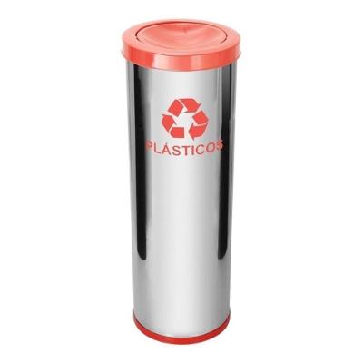 Lixeira 50L Aço Inox Tampa Plástica Meia Esfera Vermelho JSN