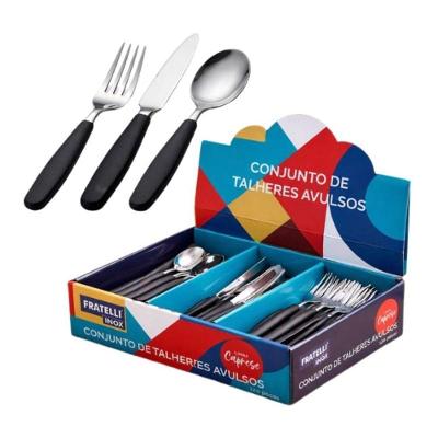 Faqueiro Caprese 120 Peças Aço Inox e Plástico com Cabo Preto Fratelli