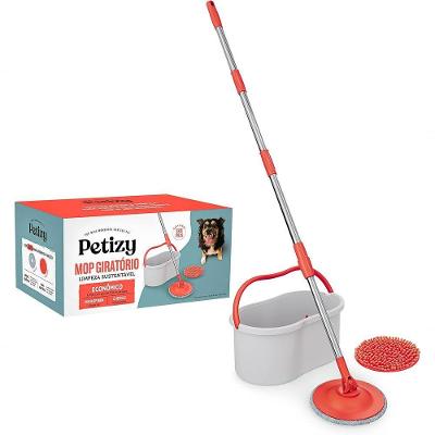 Mop Giratório PET162 Limpeza Sustentável Microfibra e Chenille com 2 Refis Coral Petizy