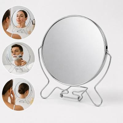 Espelho de Mesa Mirror Dupla Face Redondo 24.5CM Moldura Metal para Maquiagem Inox