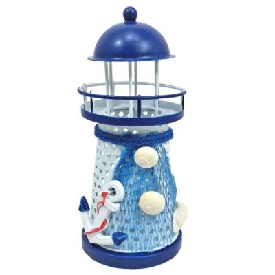 Enfeite Decorativo Farol Metal Marítimo Design Náutico com Rede Azul Claro e Branco Dantas