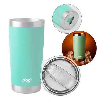 Copo Térmico com Tampa e Abridor 591ml Aço Inoxidável Parede Dupla Isolamento Vácuo Verde Água Oba