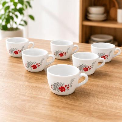 Conjunto de Xícaras Scarlet Bliss em Vidro Opalino com Design Floral para Café Branca Fratelli 130ML