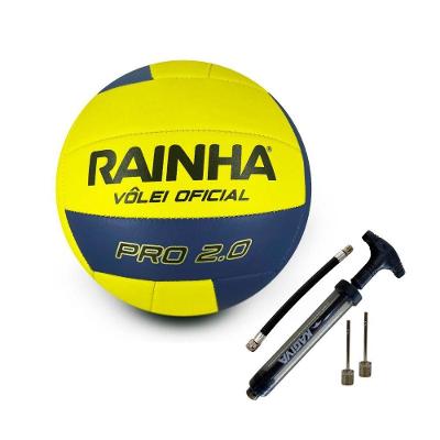 Kit Bola de Vôlei Rainha 2.0 Pró + Bomba Kagiva Dupla Ação Amarelo e Preto 260G a 280G