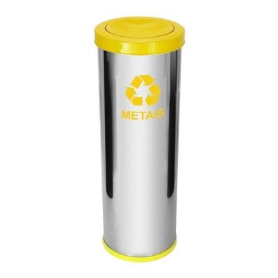 Lixeira Meia Esfera 50L Aço Inox Tampa Plástica Design Moderno Amarelo JSN