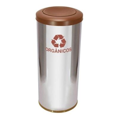 Lixeira de Aço Inox 50L com Tampa Plástica Meia Esfera Marrom para Ambiente Residencial JSN