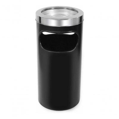 Cinzeiro Lixeira C6ip Plástico Preto com Aro em Aço Inox JSN 22L para Uso Coletivo