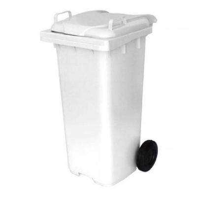 Lixeira Conteiner Plastica 120L Contentor com Rodas Abertura Manual Branco JSN