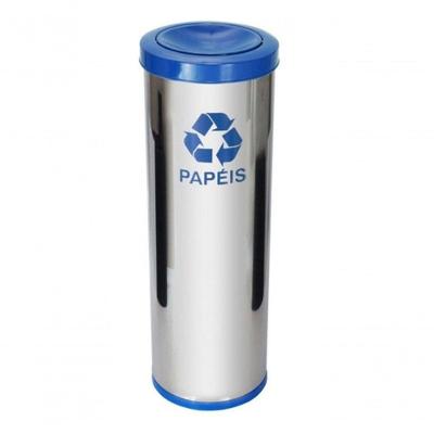 Lixeira Aço Inox 50L Meia Esfera Pintada Azul Removível Higipack