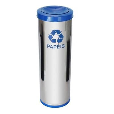 Lixeira 50L Aço Inox Abertura Manual Tampa Plástica Meia Esfera Azul JSN