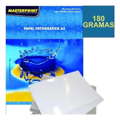 Papel Fotográfico Masterprint Glossy 180G A3 Pacote com 20 Folhas Branco