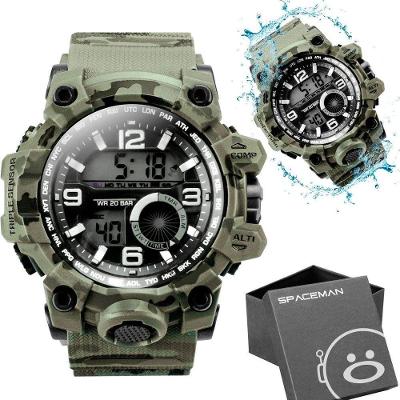 Relógio Masculino Spaceman Digital Silicone Camuflado Verde Orizom com Alarme Esportivo e Caixa