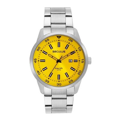 Relógio Masculino 20786G Analógico com Calendário em Aço Inox Séculus Amarelo