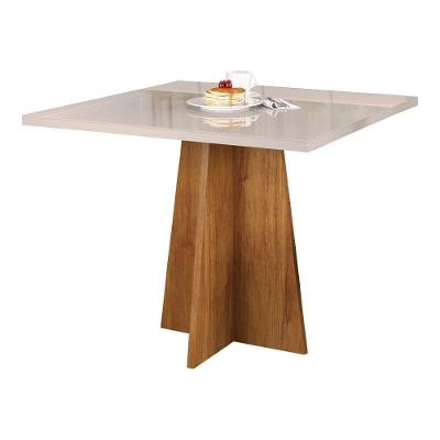Mesa de Jantar Cairo 4 Lugares Quadrada com Tampo de Vidro MDP Mel-Blonde Off White Viero Móveis