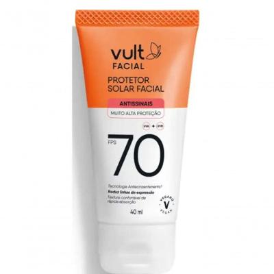 Protetor Solar Facial Antissinais com FPS 70 e Tecnologia Antienvelhecimento Vult 40ML