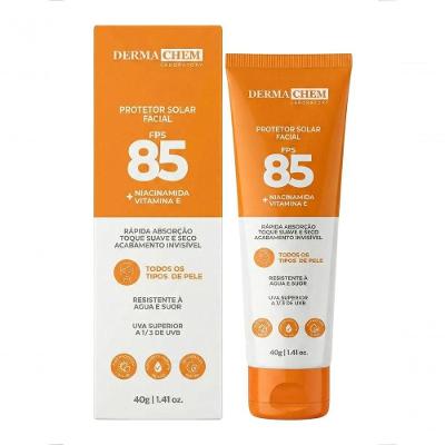 Protetor Solar Facial FPS85 Toque Seco Niacinamida 40G Dermachem Oil Free Rapida Absorcao