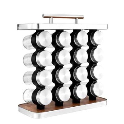 Porta Temperos Inox 16 Potes Vidro 80ml Organizador com Suporte Aço Inox e Madeira Globalmix