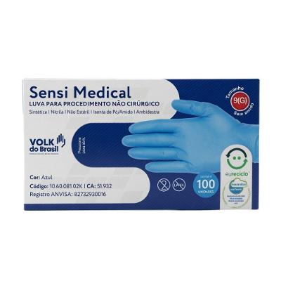 Luva de Procedimento Volk do Brasil Sensi Medical Nitrílica Azul 100 Unidades