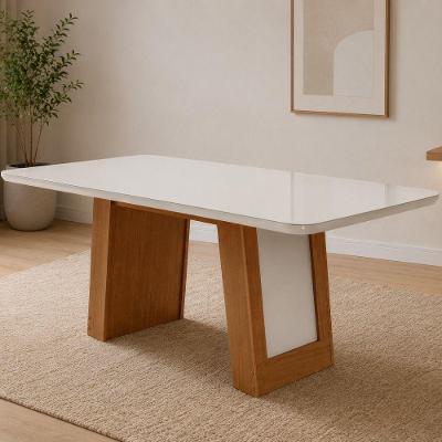 Mesa de Jantar Carolina 6 Lugares Retangular MDF com Vidro 180CM Moderna