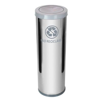 Lixeira Meia Esfera 50L Aço Inox Tampa Plástica Removível Cinza JSN
