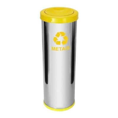 Lixeira Meia Esfera 30L Aço Inox Tampa Plástica Removível Amarelo JSN