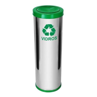 Lixeira JSN 50L Aço Inox Abertura Manual Tampa Meia Esfera Verde 50L