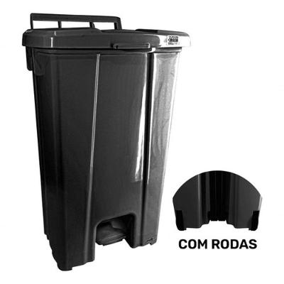 Lixeira 100L com Pedal Abertura por Pressao Rodas Transporte Preto JSN