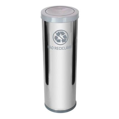 Lixeira Aço Inox 30L Tampa Plástica Meia Esfera Abertura Manual Cinza JSN