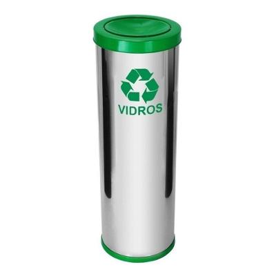 Lixeira Aço Inox 30L Abertura Manual com Tampa Meia Esfera Verde JSN