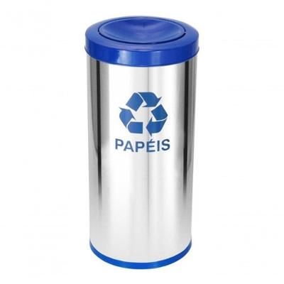 Lixeira Aço Inox 22L Tampa Meia Esfera Pintada Azul com Garantia JSN