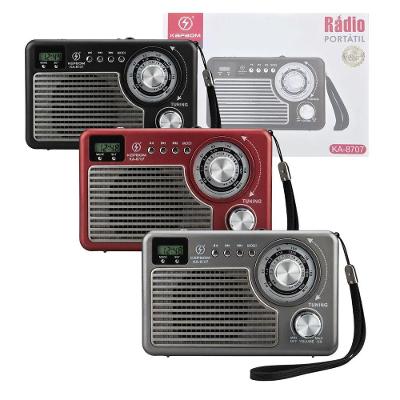 Rádio Kapbom KA-8707 3 Bandas FM AM SW Recarregável USB Cartão de Memória Prata
