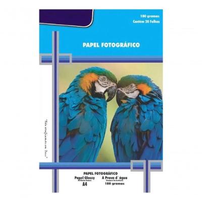 Papel Foto Glossy 180G-M2 A4 Fotográfico Pacote 20 Folhas Branco