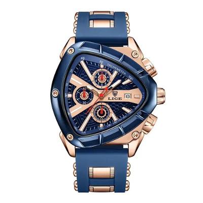 Relógio Masculino Lige 89103 Triangular Esportivo com Pulseira de Aço Inox Prova D'água Azul