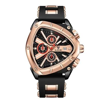 Relógio Masculino 89103 Triangular Esportivo com Pulseira em Resina Prova D'água Rosa Lige