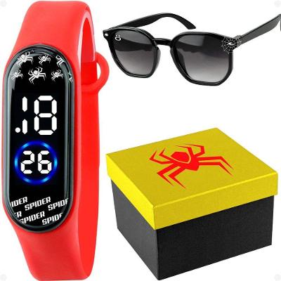 Relógio Infantil Digital Orizom Kids Homem-Aranha com Pulseira em Plástico Vermelho Kit com Óculos