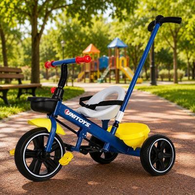 Triciclo Infantil com Cadeirinha e Empurrador Dirigível Azul Unitoys com Cinto de Segurança