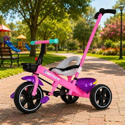 Triciclo Infantil com Cadeirinha e Empurrador Cinto de Segurança Rosa Unitoys