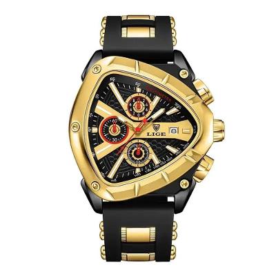 Relógio Masculino 89103 Triangular Esportivo Prova D'água Dourado Lige