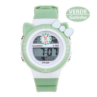 Relógio Infantil Digital S508G-09-1 com Pulseira Ajustável Verde Tudo em Caixa WR50M