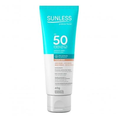 Protetor Solar Facial Toque Seco com Base FPS-50 60g Sunless Bege Médio
