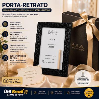 Porta-retrato Decorativo 10x15cm com Textura Preto para Mesa