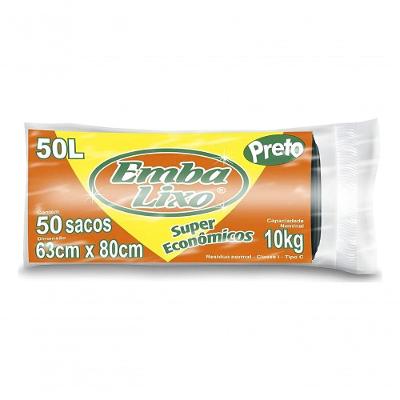 Saco para Lixo Rolo Super Economico 50L Preto 1 Rolo com 50 Sacos Embalixo