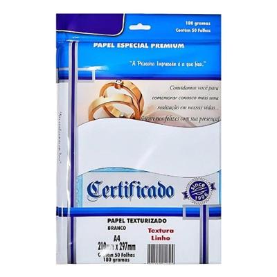 Papel Textura Linho 180G-M2 A4 Pacote 50 Folhas Branco para Impressao Jato de Tinta e Laser