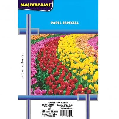 Papel Transfer Masterprint Tecido Claro A4 160G Jato de Tinta 5 Folhas Branco