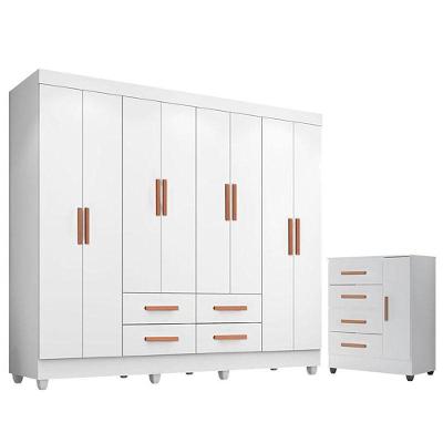 Guarda Roupa Casal Porto Com Cômoda Lite 4 Gavetas 01 Porta Branco Brilho - Móveis Leão