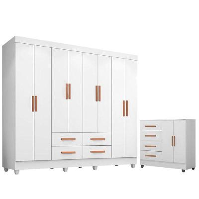 Guarda Roupa Casal Porto Com Cômoda Lite 4 Gavetas 2 Portas Branco Brilho - Móveis Leão