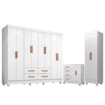 Guarda Roupa Casal Porto 8 Portas Cômoda 4 Gavetas 2 Portas Armário Multiuso Lite Branco Brilho Leão