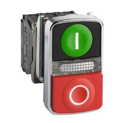 Botão de Duplo Comando Luminoso Schneider Electric XB4BW73731G5 1 na + 1 NF 110V LED Branco Metal
